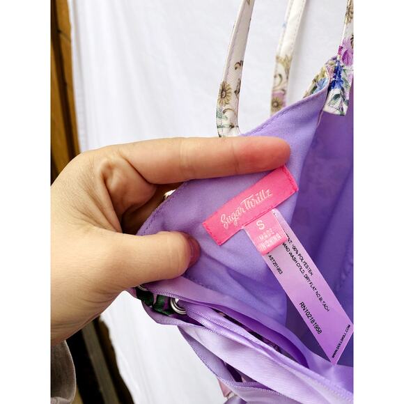 Sugar Thrillz S purple Floral Token of Love Corset Lace Up Top - Picture 7 of 10